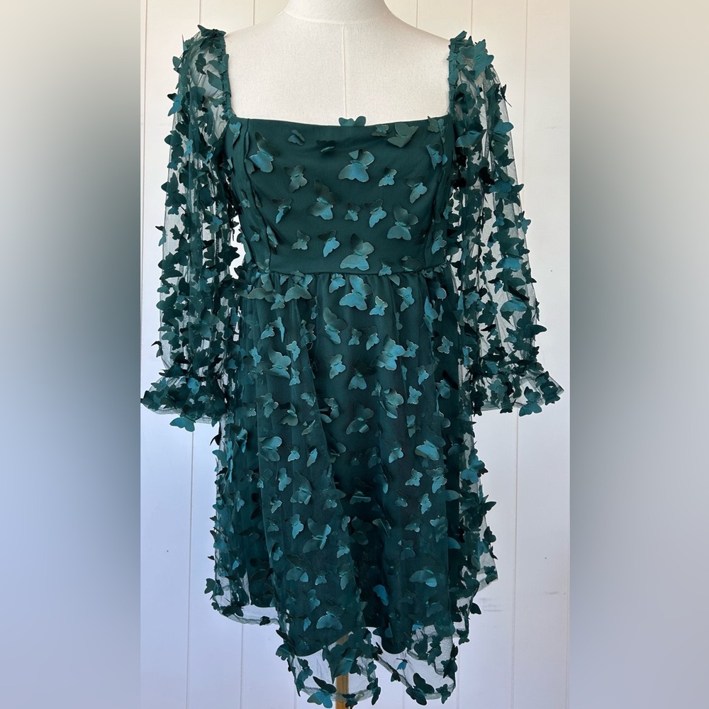 Thirty Thirty Babydoll Mini Dress Lace Overlay with 3D Butterflies Size Medium